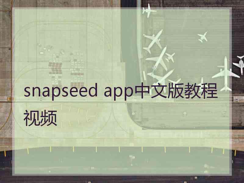 snapseed app中文版教程视频