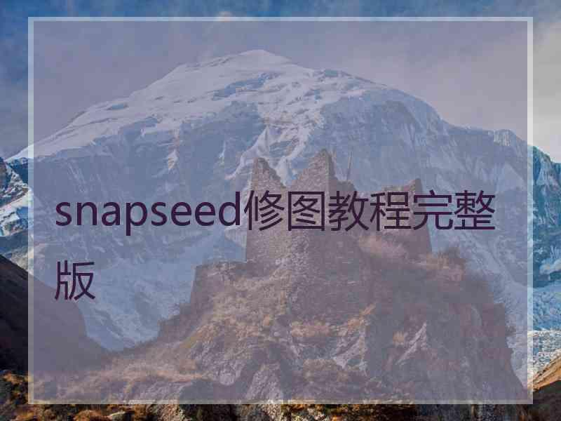 snapseed修图教程完整版