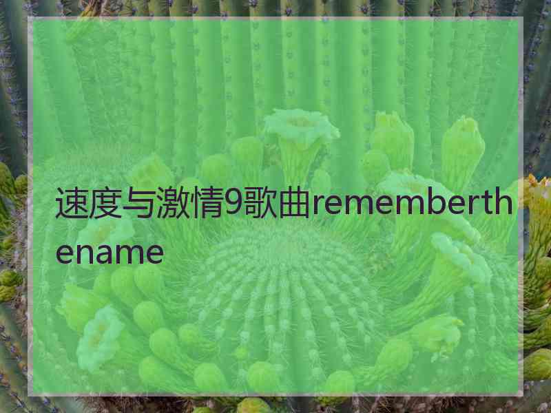 速度与激情9歌曲rememberthename