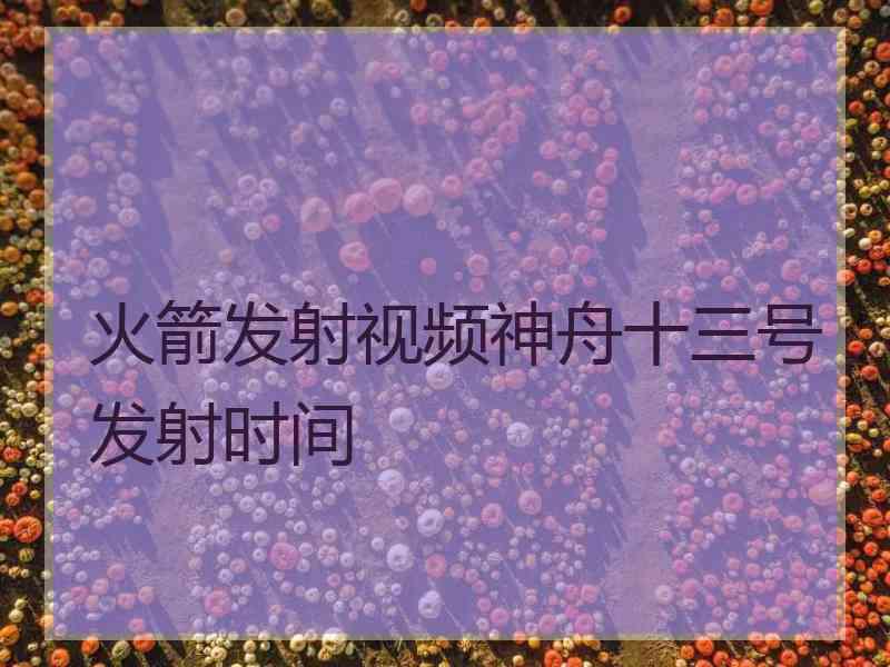 火箭发射视频神舟十三号发射时间