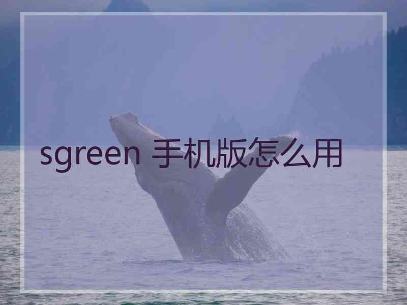 sgreen 手机版怎么用