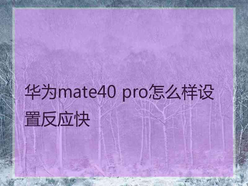 华为mate40 pro怎么样设置反应快